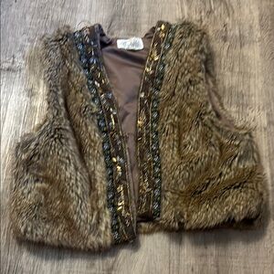 Faux Fur Vest with Beaded Trim medium